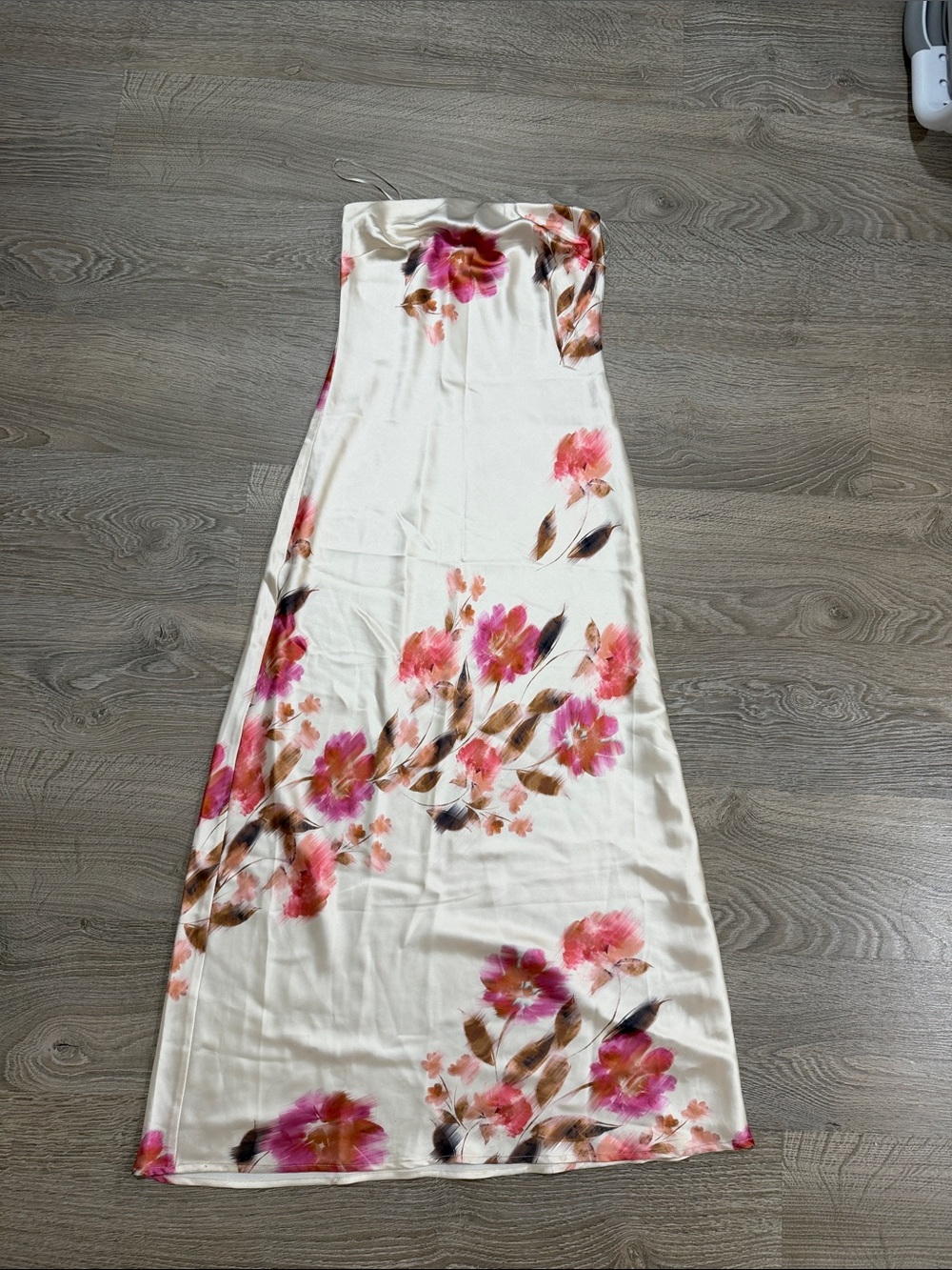 Dynamite Cream Floral Strapless Maxi Dress with Pink Flowers